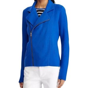 NWT Lauren Ralph Lauren Blue Knit Moto Jacket Size L Asymmetrical Zip